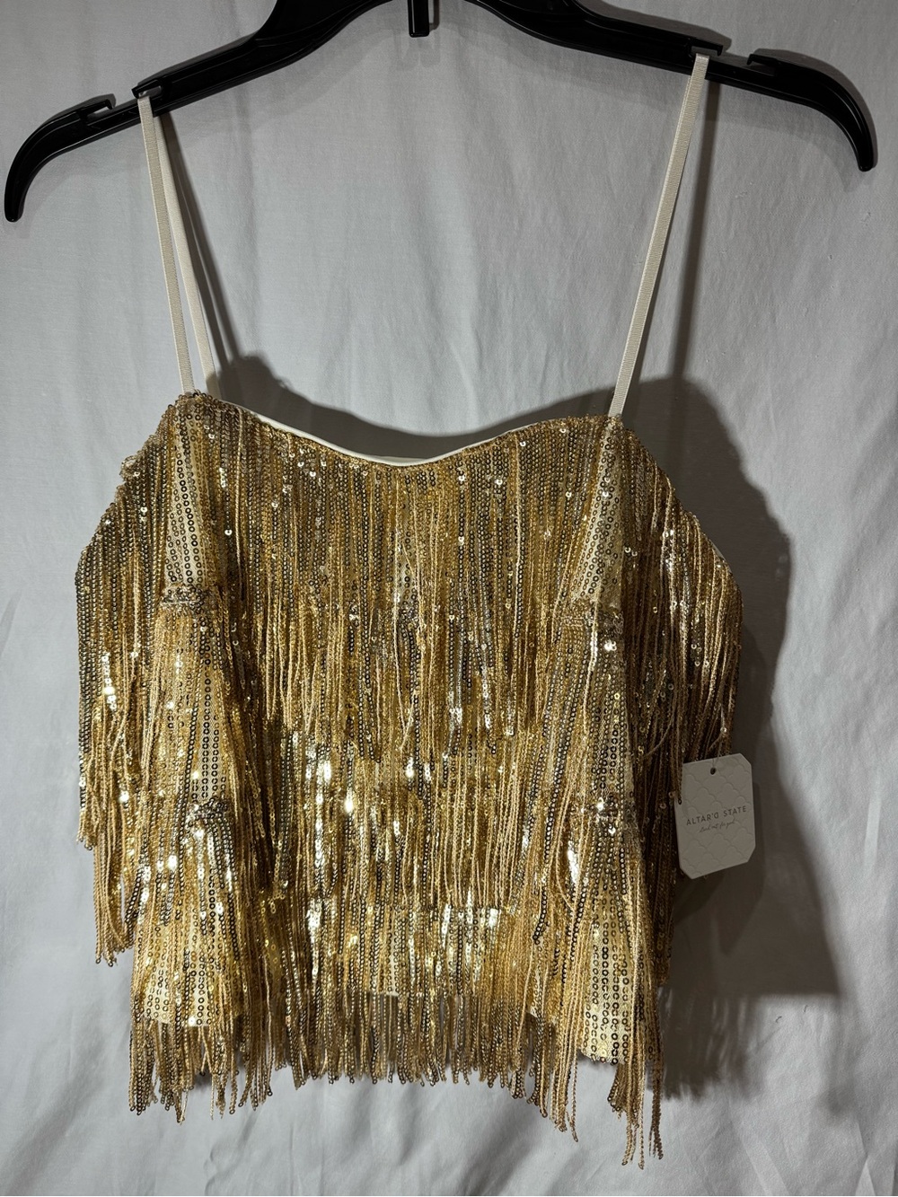 Altar'd State NWT Gold Sequin Fringe Crop Camisole Size M